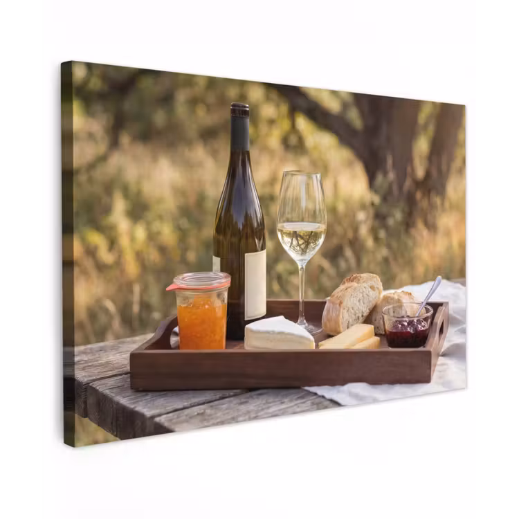 Canvas schilderij - Picknick - Wijn - Kaasplankje — 1