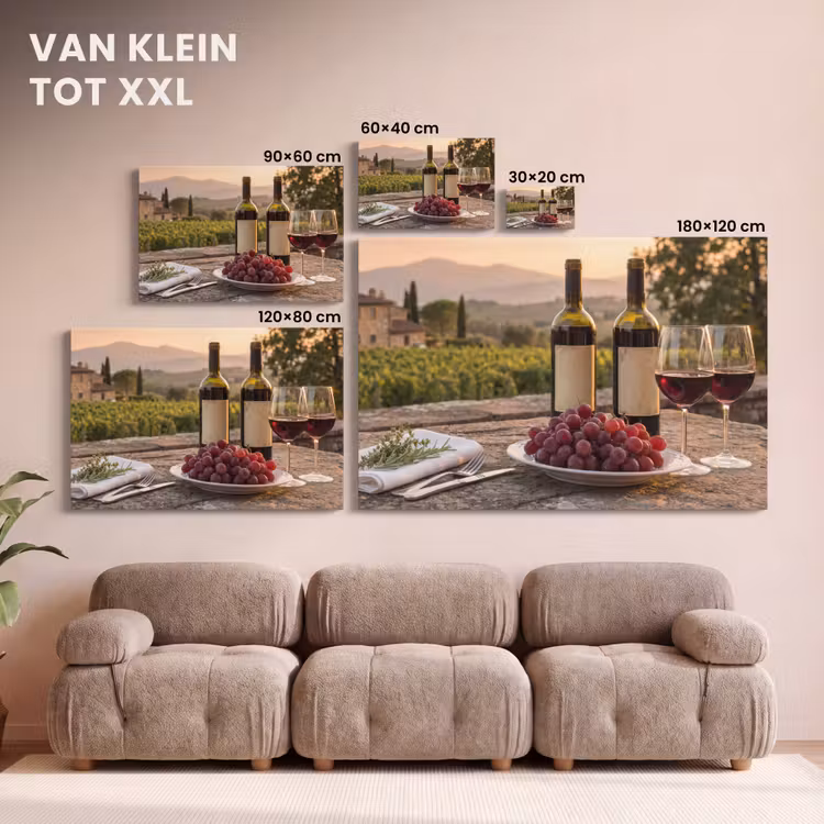 Canvas schilderij - Wijn - Glazen - Druiven - Wijngaard — 8