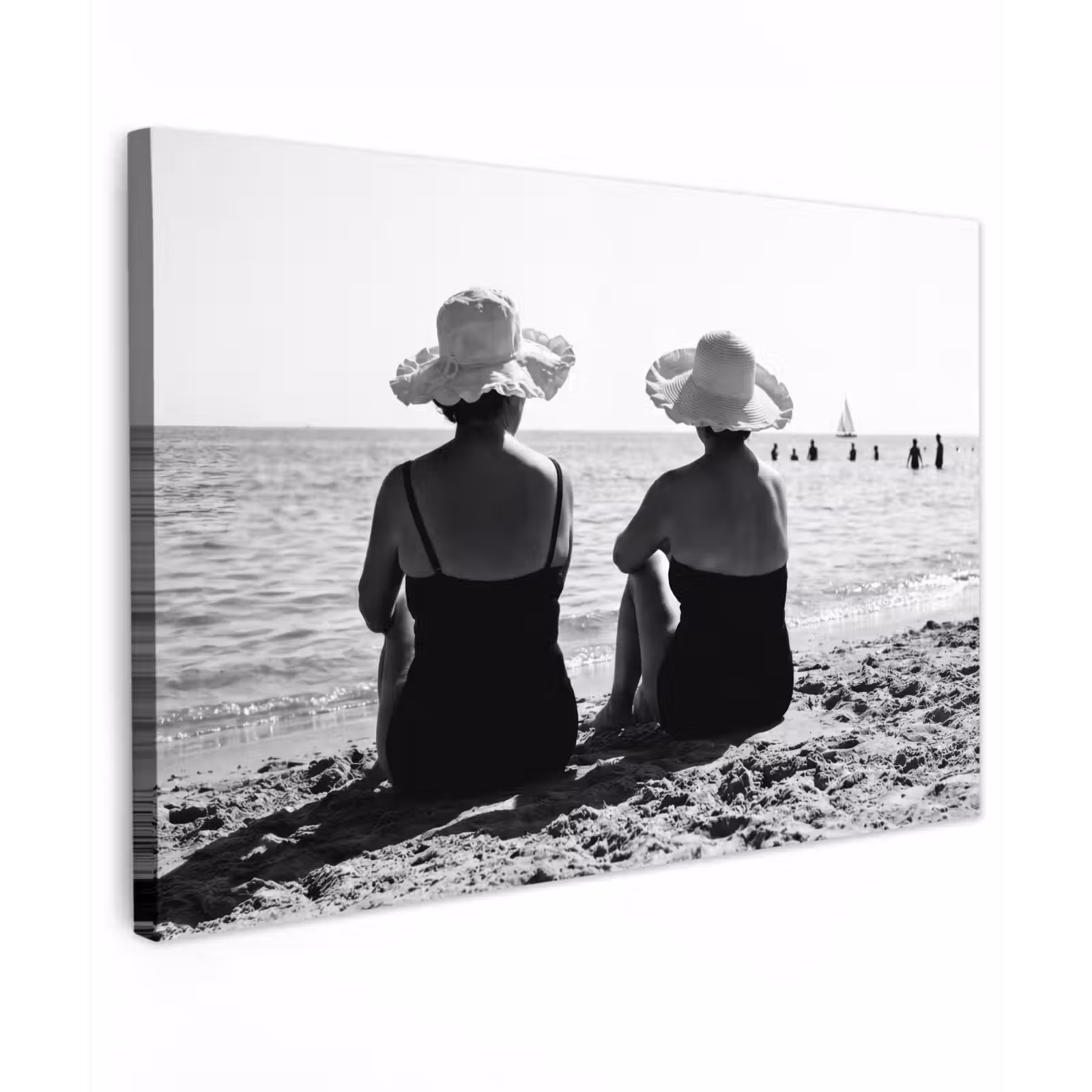 Canvas schilderij - Vrouwen - Zonnehoed - Strand - Zwart - Wit — 1