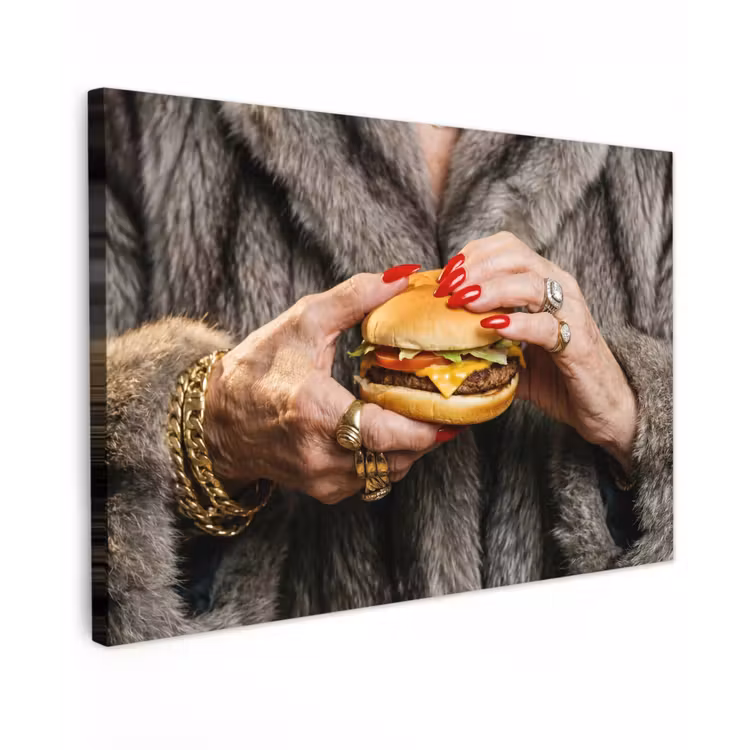Canvas schilderij - Vrouw - Hamburger - Bontjas — 1