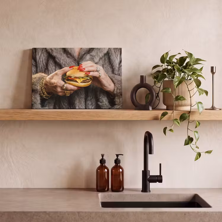 Canvas schilderij - Vrouw - Hamburger - Bontjas — 4