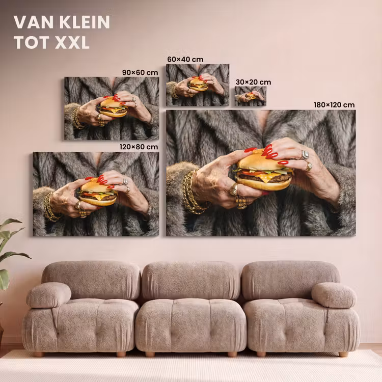 Canvas schilderij - Vrouw - Hamburger - Bontjas — 8