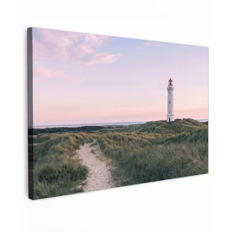 Canvas schilderij - Vuurtoren - Duinlandschap - Zee — 1