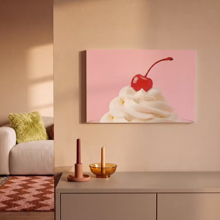 Canvas schilderij - Kers - Slagroom - Roze — 2