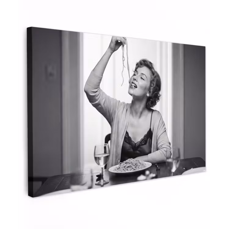 Canvas schilderij - Vrouw - Spaghetti - Zwart - Wit — 1