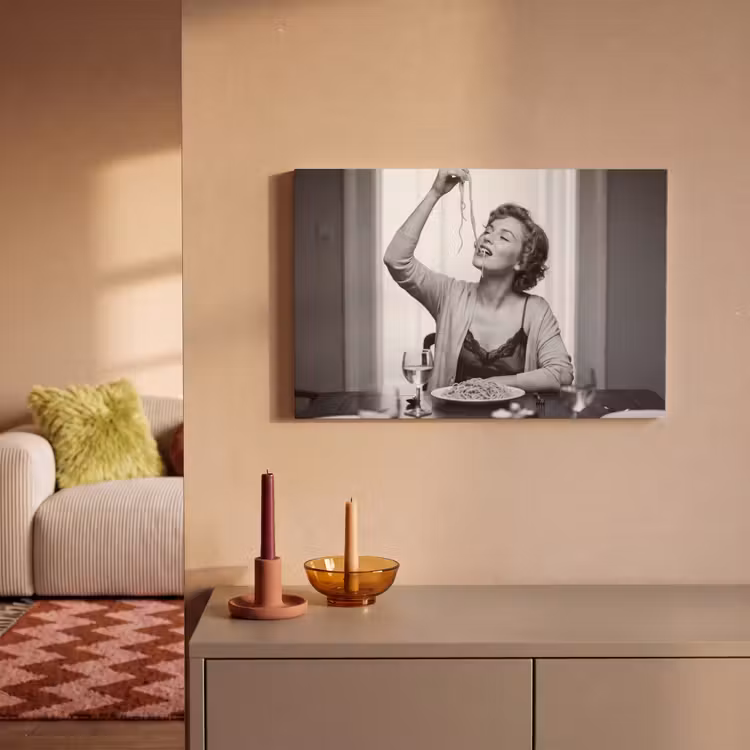 Canvas schilderij - Vrouw - Spaghetti - Zwart - Wit — 2