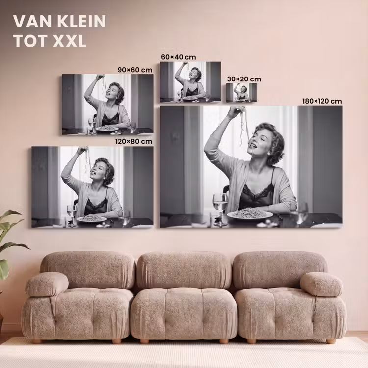 Canvas schilderij - Vrouw - Spaghetti - Zwart - Wit — 8