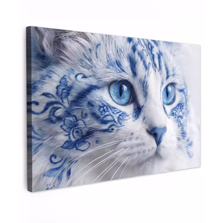 Canvas schilderij - Kat - Patroon - Blauw — 1