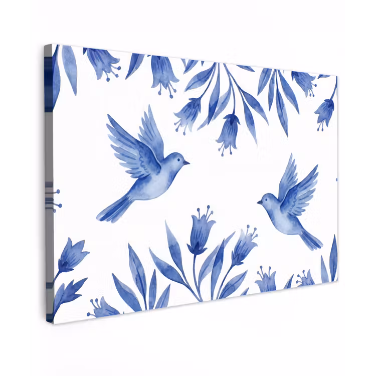 Canvas schilderij - Modern - Vogels - Delfts - Blauw — 1