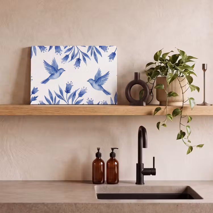 Canvas schilderij - Modern - Vogels - Delfts - Blauw — 4