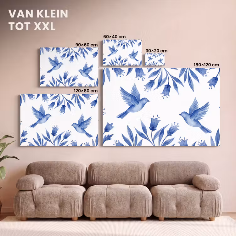 Canvas schilderij - Modern - Vogels - Delfts - Blauw — 8