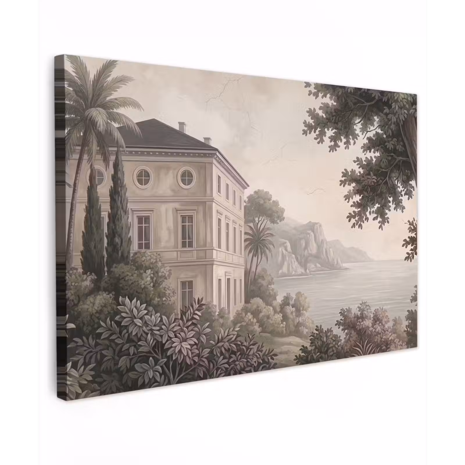 Canvas schilderij - Zee - Villa - Beige — 1