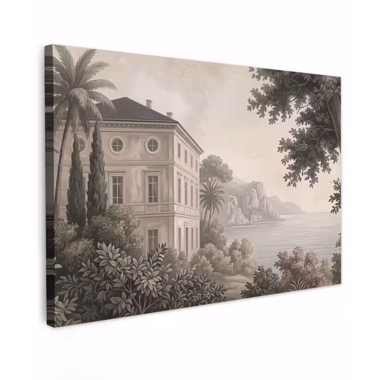 Canvas schilderij - Zee - Villa - Beige — 1