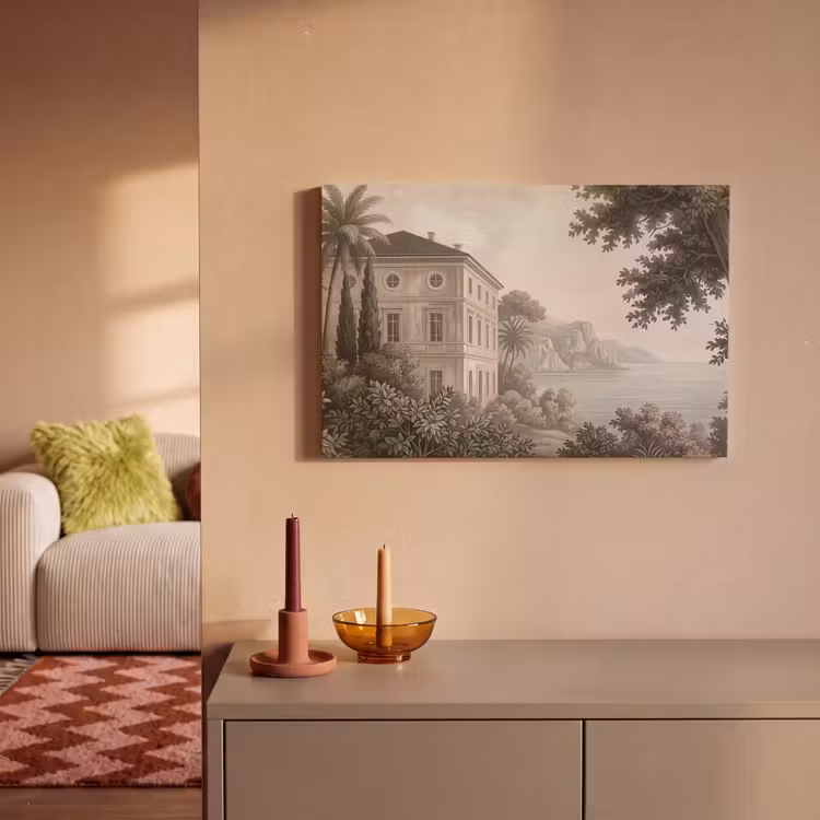 Canvas schilderij - Zee - Villa - Beige — 2