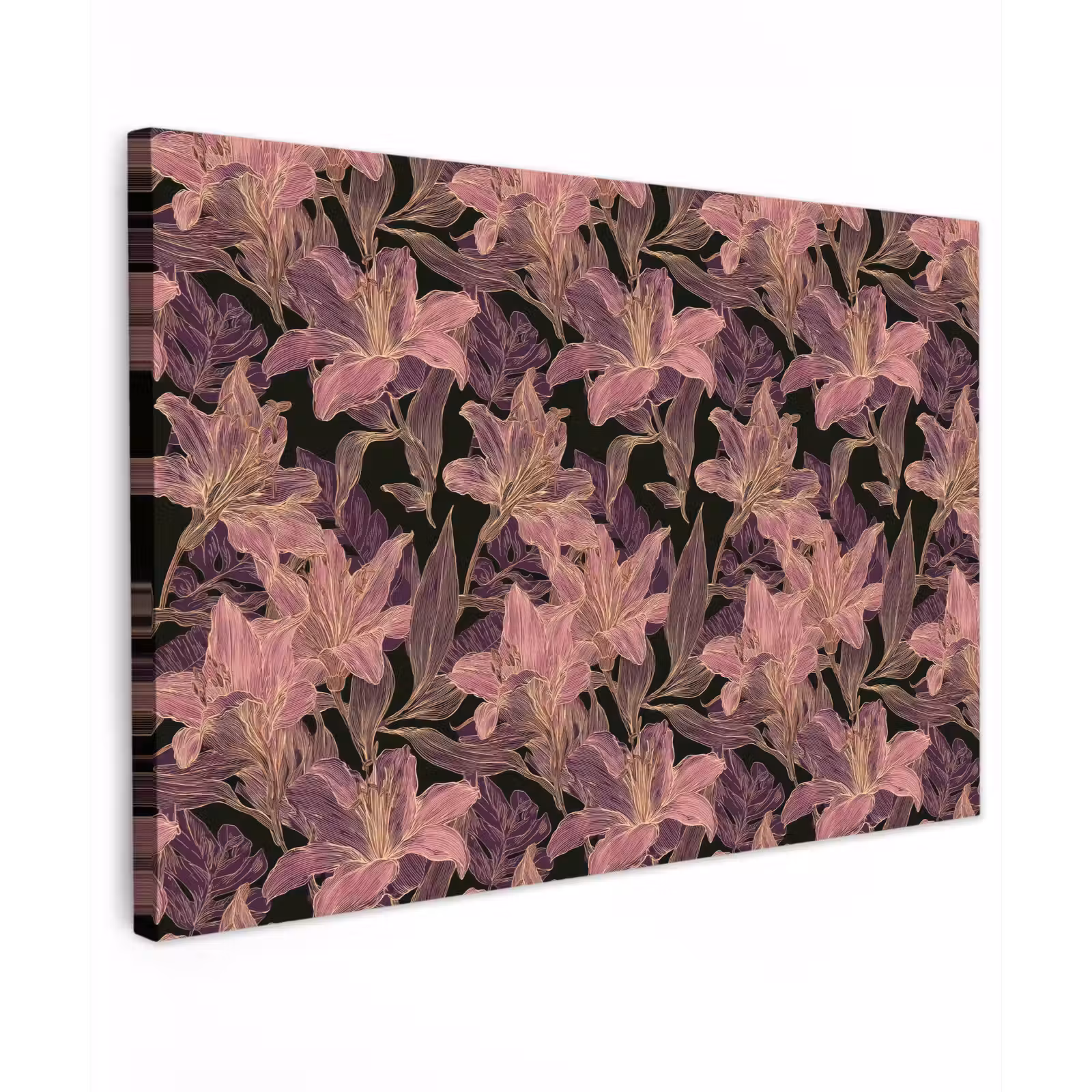 Canvas schilderij - Lelies - Patroon - Paars - Goud — 1