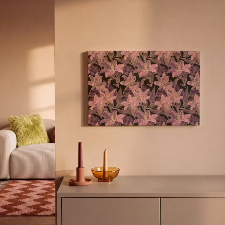 Canvas schilderij - Lelies - Patroon - Paars - Goud — 2