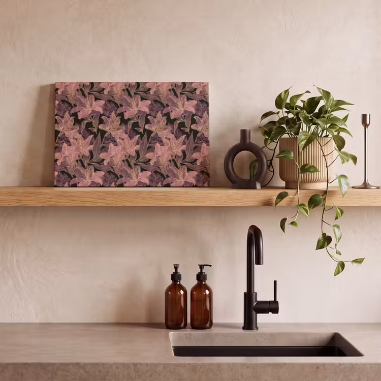 Canvas schilderij - Lelies - Patroon - Paars - Goud — 4