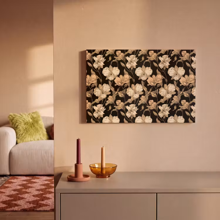 Canvas schilderij - Orchideeën - Lijntekening - Patroon - Beige - Zwart — 2