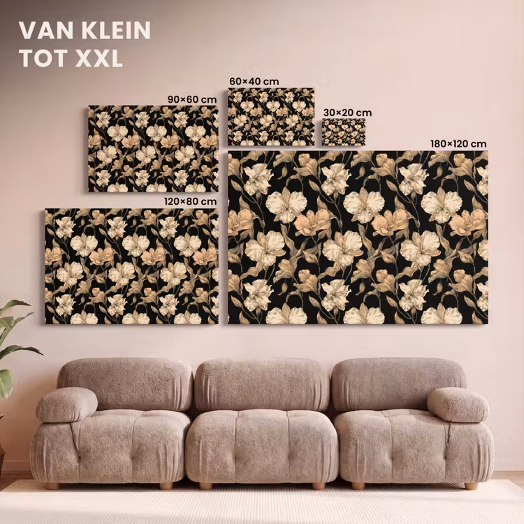 Canvas schilderij - Orchideeën - Lijntekening - Patroon - Beige - Zwart — 8