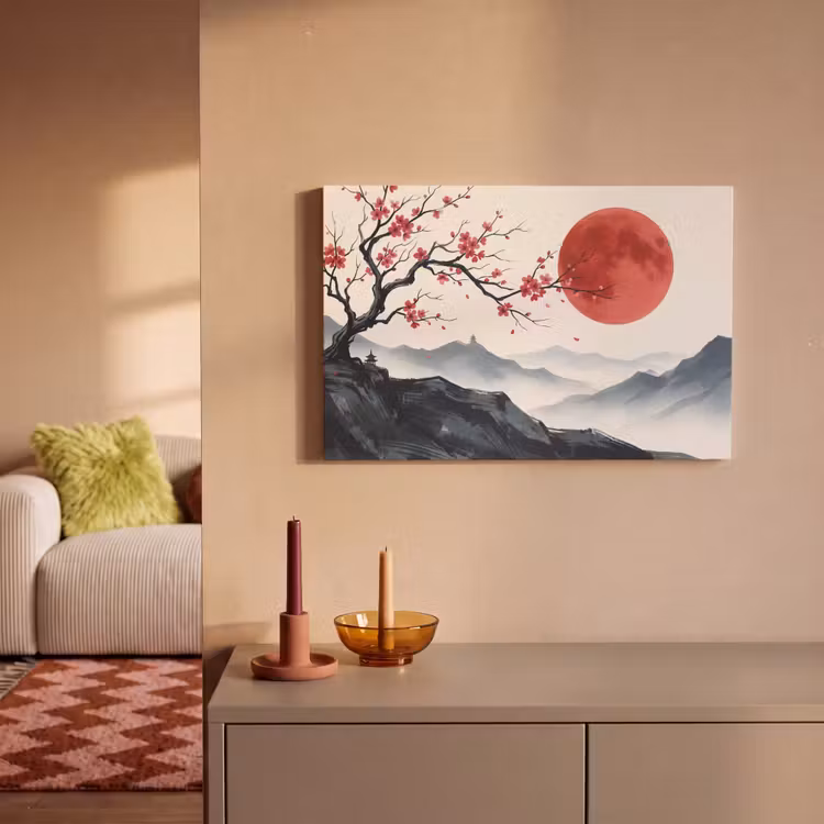 Canvas schilderij - Kersenbloesem - Oosters - Rood — 2