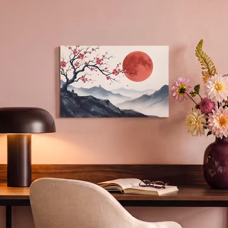 Canvas schilderij - Kersenbloesem - Oosters - Rood — 6