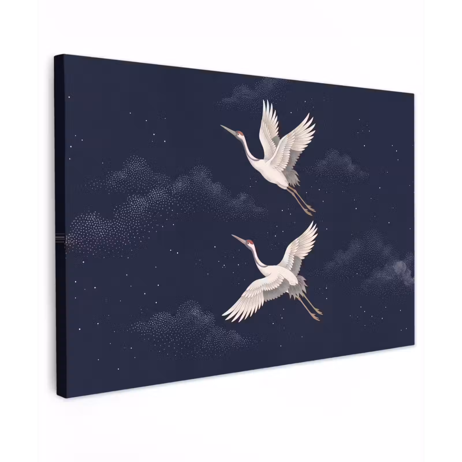 Canvas schilderij - Kraanvogels - Nachthemel - Blauw — 1