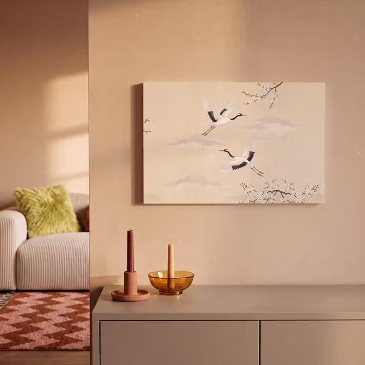Canvas schilderij - Kraanvogels - Bloesem - Beige — 2