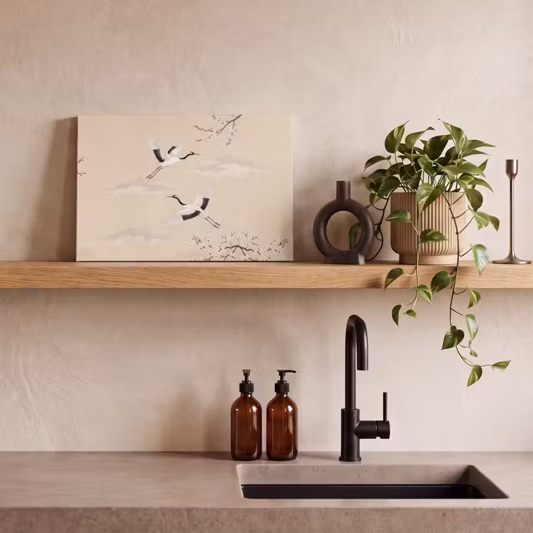 Canvas schilderij - Kraanvogels - Bloesem - Beige — 4