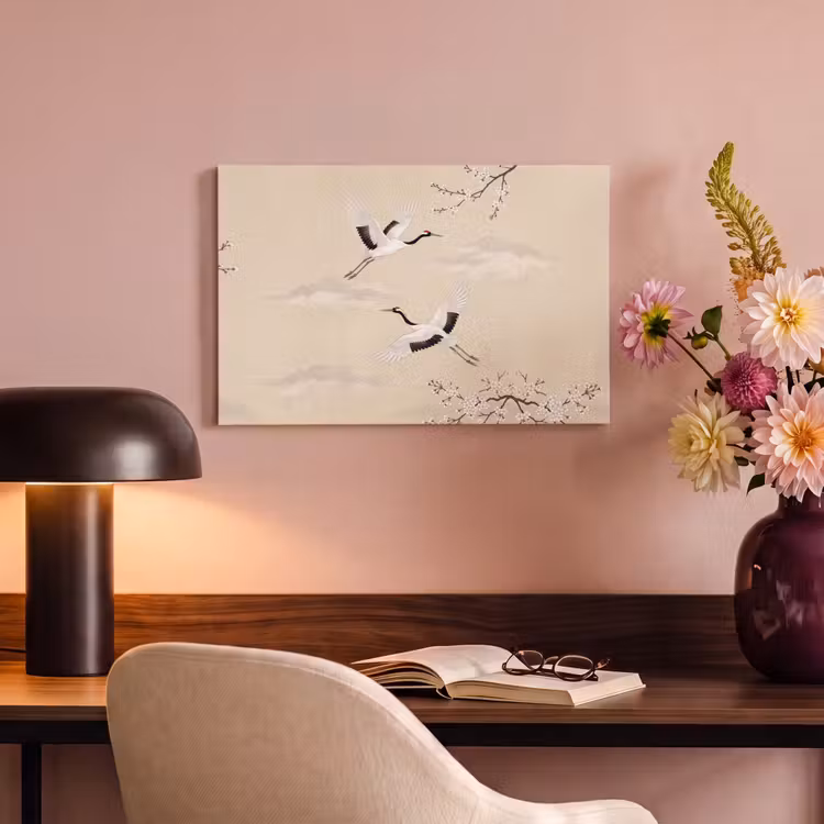 Canvas schilderij - Kraanvogels - Bloesem - Beige — 6