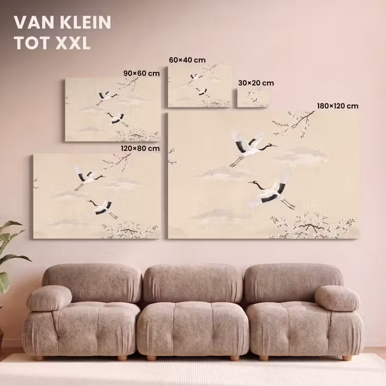 Canvas schilderij - Kraanvogels - Bloesem - Beige — 8