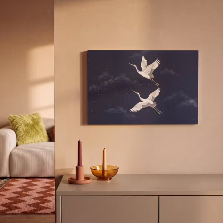 Canvas schilderij - Kraanvogels - Nachthemel - Blauw — 2