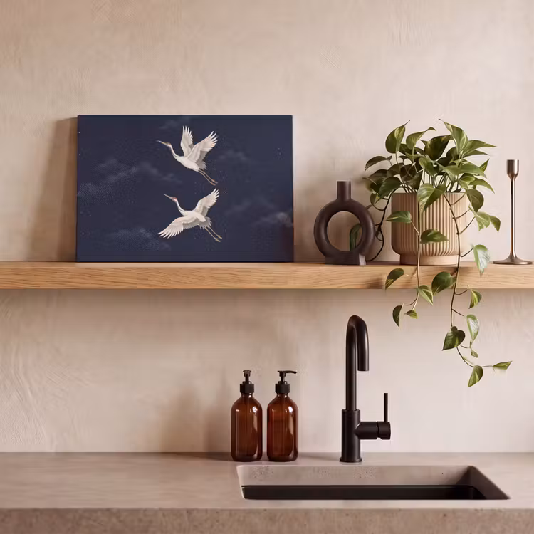 Canvas schilderij - Kraanvogels - Nachthemel - Blauw — 4