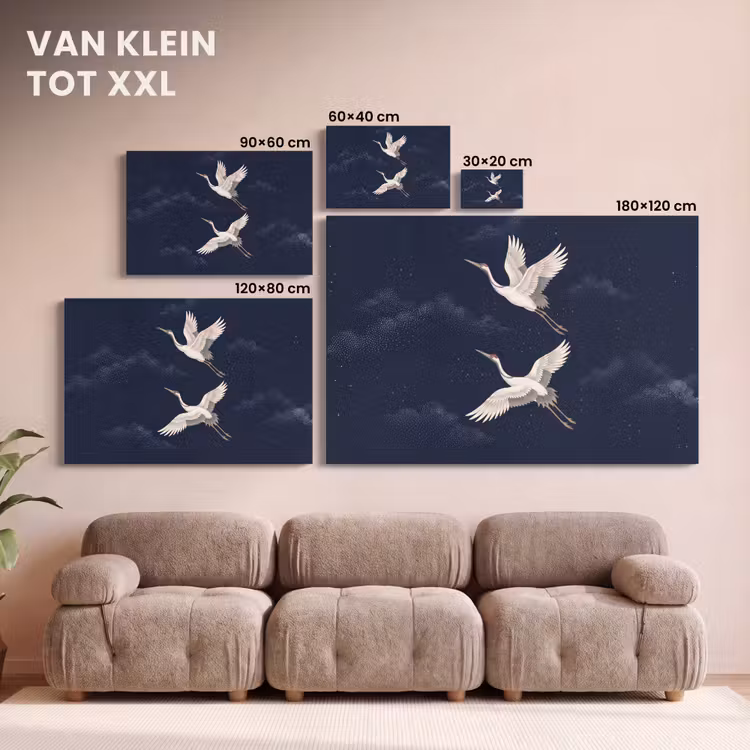 Canvas schilderij - Kraanvogels - Nachthemel - Blauw — 8