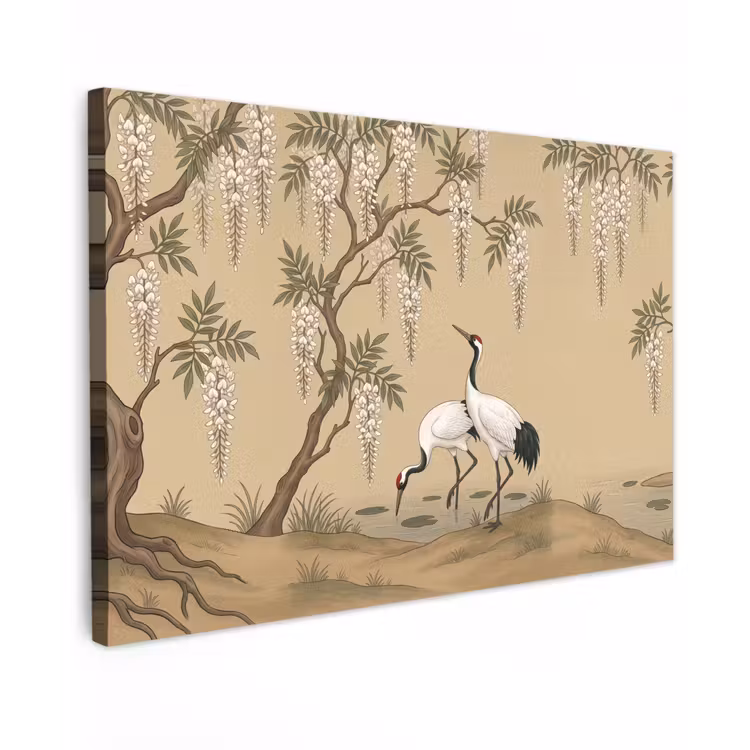 Canvas schilderij - Kraanvogels - Water - Beige — 1