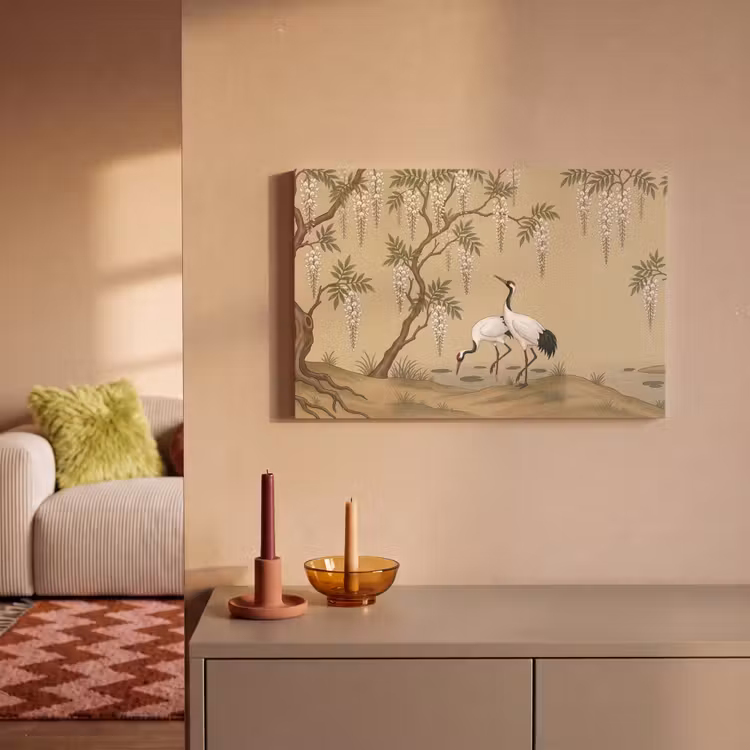 Canvas schilderij - Kraanvogels - Water - Beige — 2