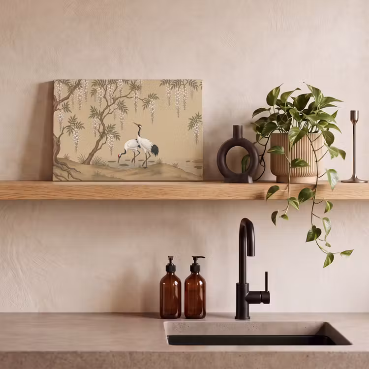 Canvas schilderij - Kraanvogels - Water - Beige — 4