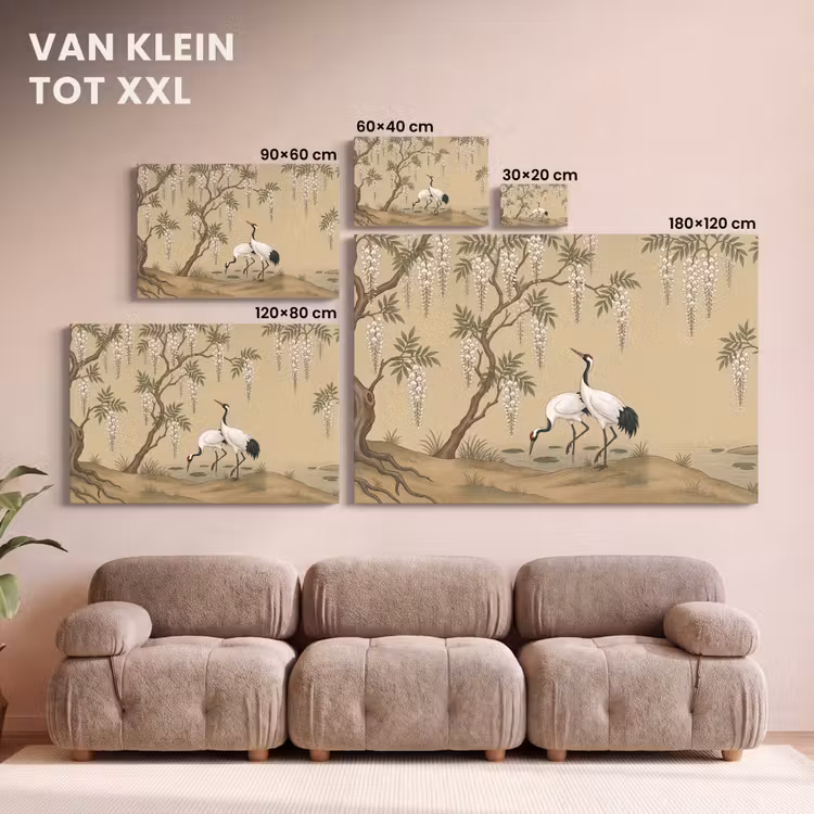 Canvas schilderij - Kraanvogels - Water - Beige — 8