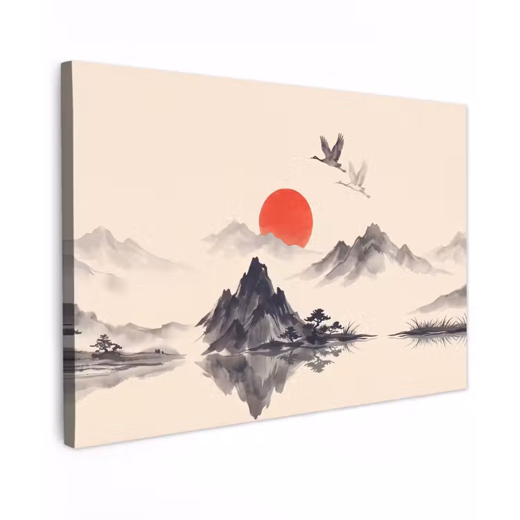 Canvas schilderij - Oosters - Kraanvogels - Landschap — 1