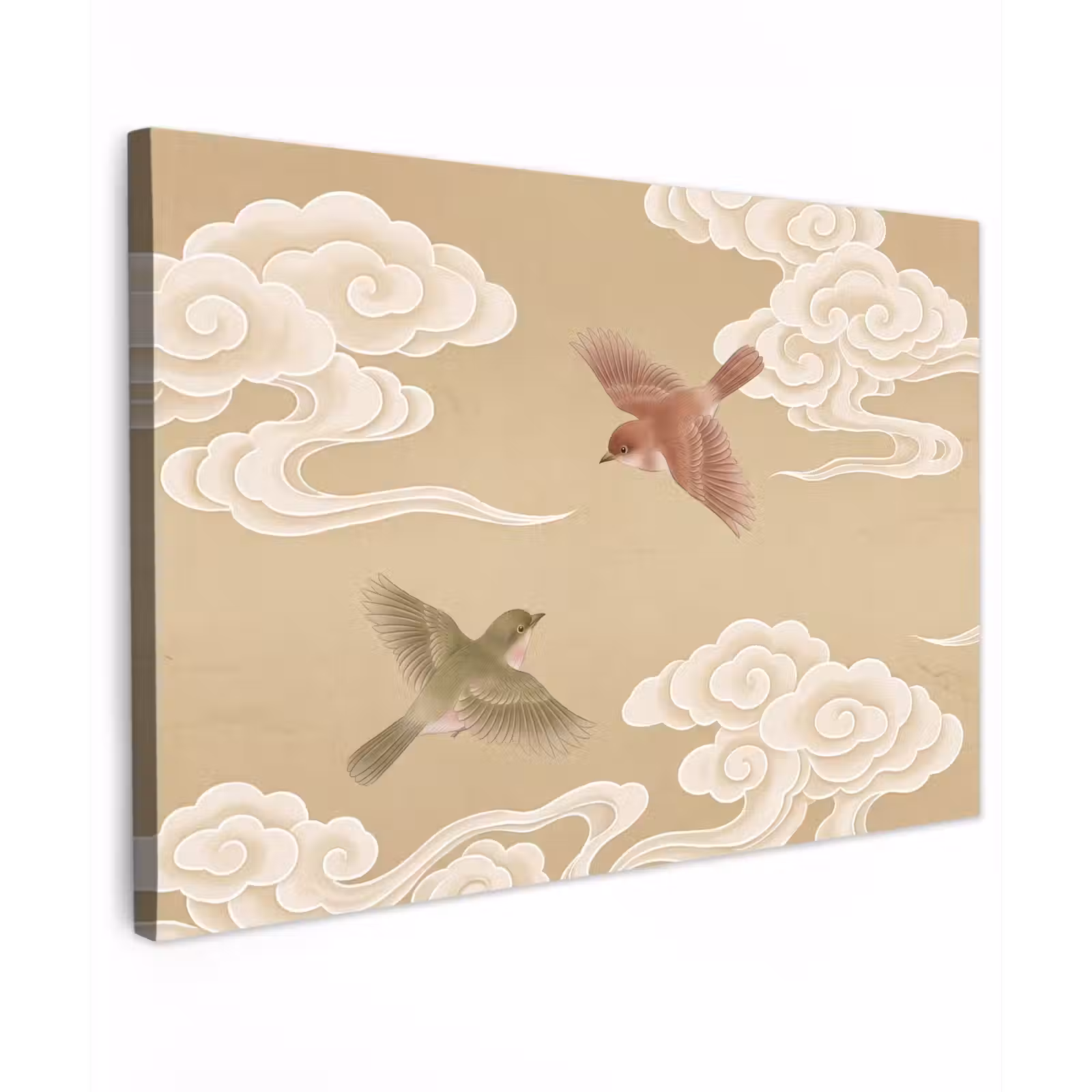 Canvas schilderij - Vogels - Vliegen - Beige — 1