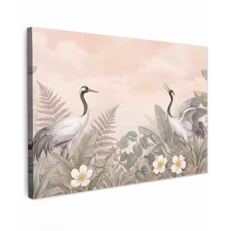 Canvas schilderij - Kraanvogels - Natuur - Roze — 1