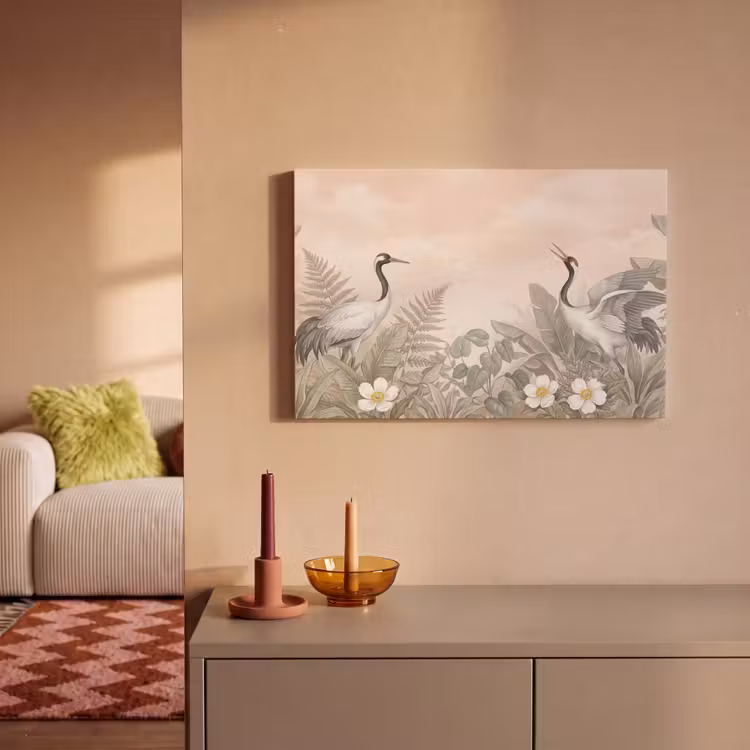 Canvas schilderij - Kraanvogels - Natuur - Roze — 2