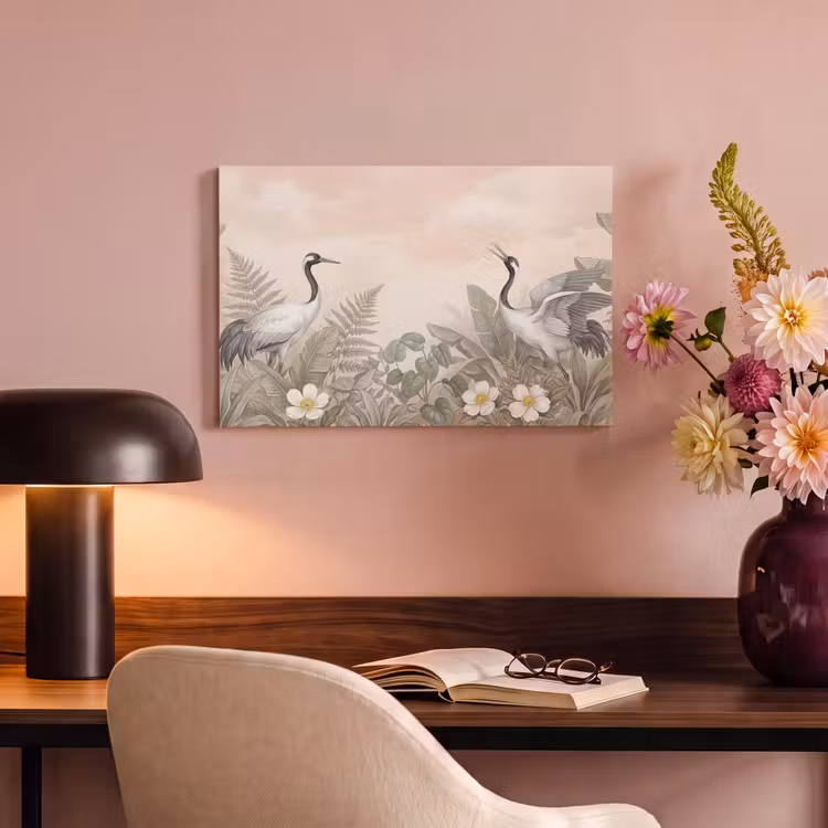 Canvas schilderij - Kraanvogels - Natuur - Roze — 6