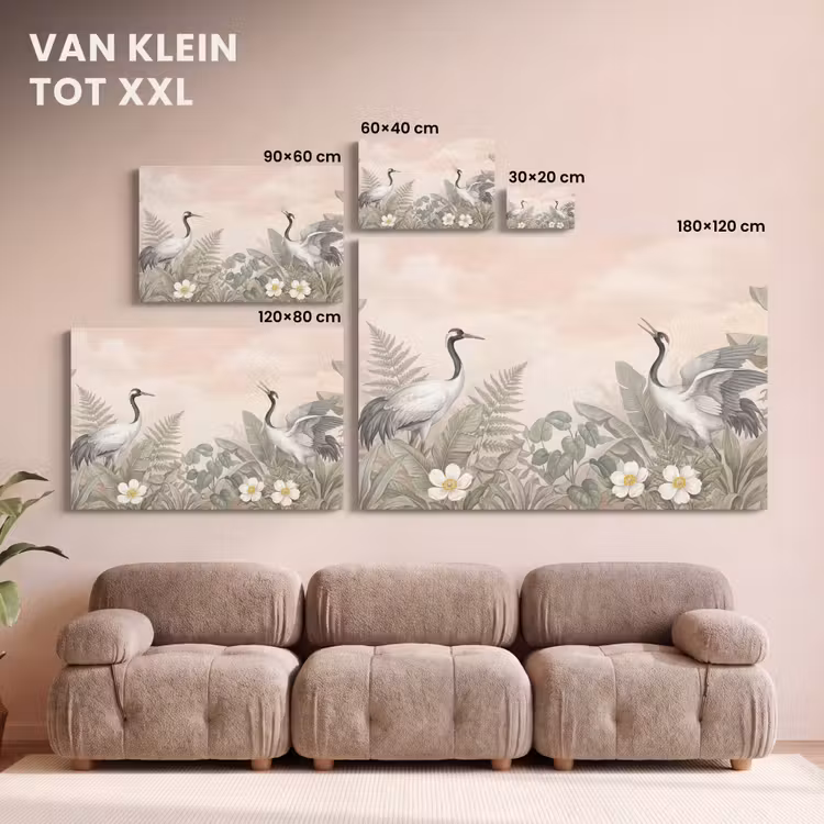 Canvas schilderij - Kraanvogels - Natuur - Roze — 8
