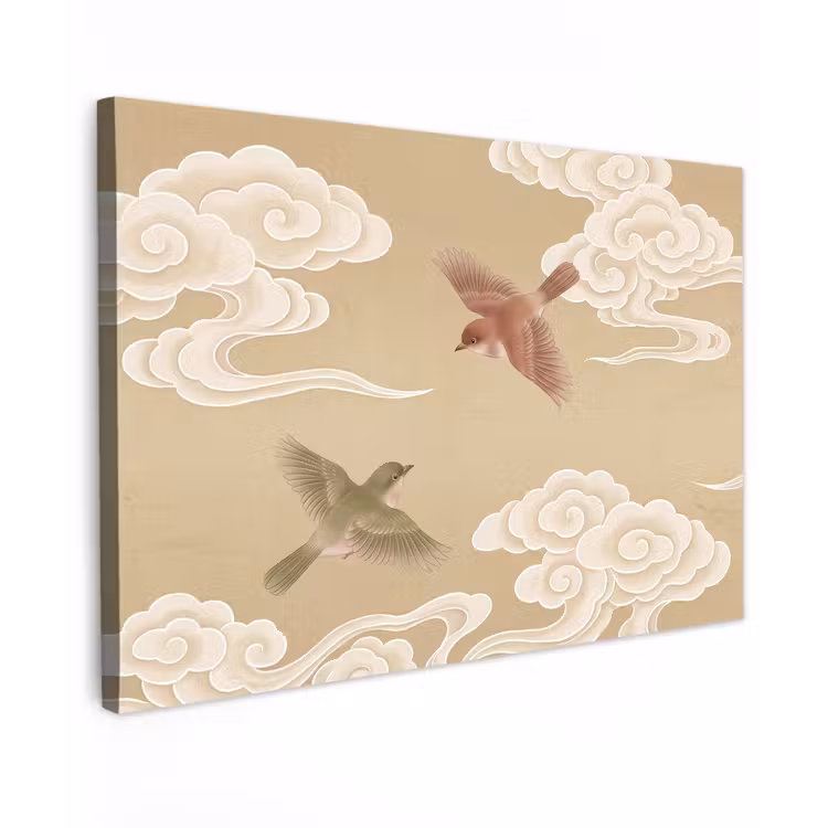 Canvas schilderij - Vogels - Vliegen - Beige — 1
