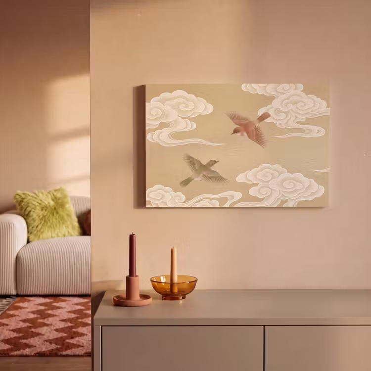 Canvas schilderij - Vogels - Vliegen - Beige — 2