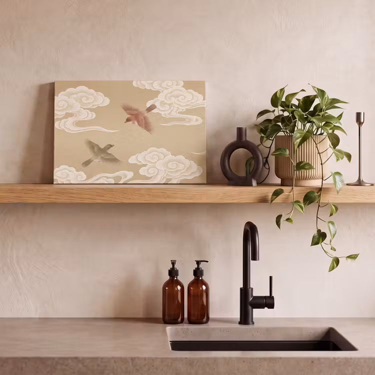 Canvas schilderij - Vogels - Vliegen - Beige — 4
