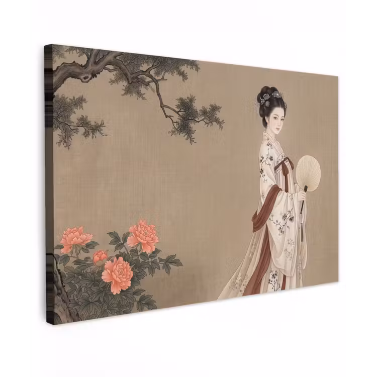 Canvas schilderij - Vrouw - Azië - Kunst - Beige — 1