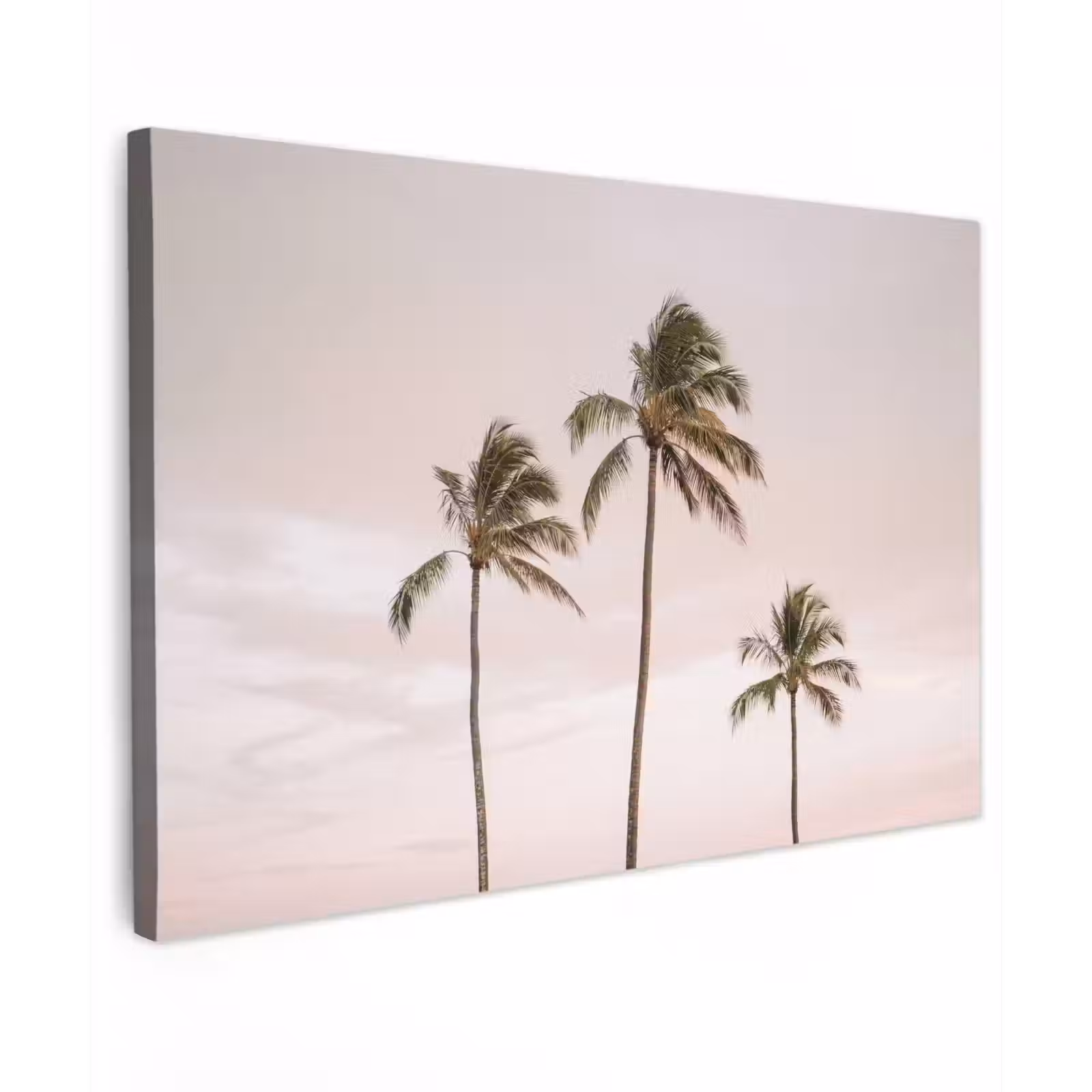 Canvas schilderij - Palmbomen - Zonsondergang - Roze — 1