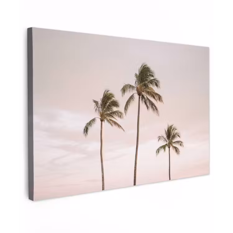 Canvas schilderij - Palmbomen - Zonsondergang - Roze — 1