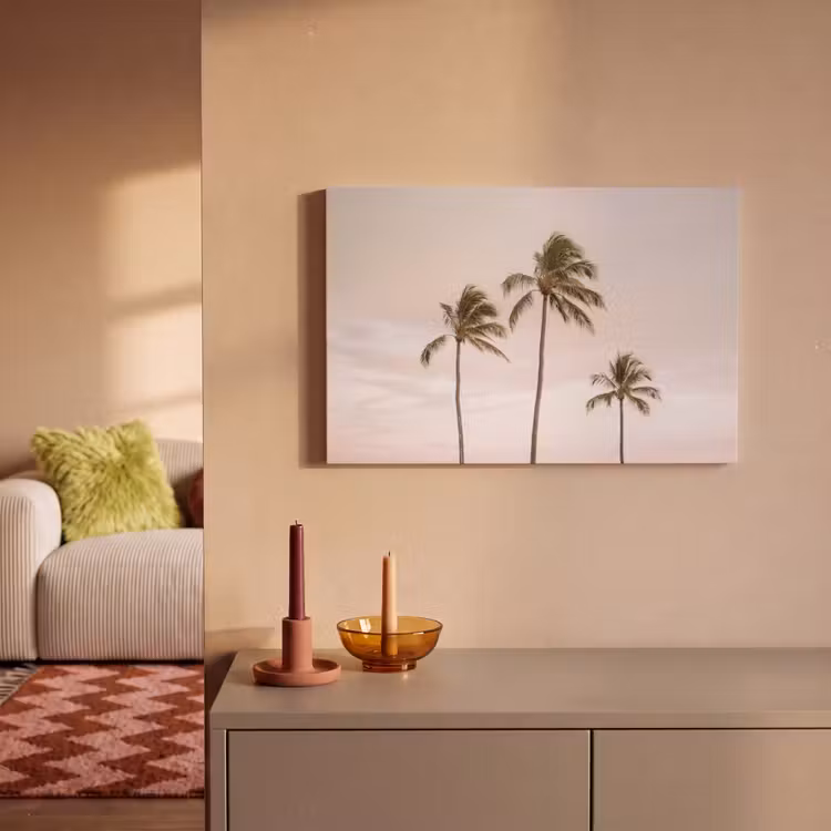 Canvas schilderij - Palmbomen - Zonsondergang - Roze — 2